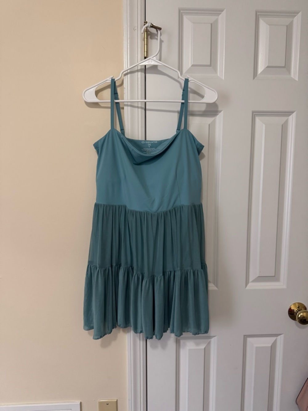 Light Teal Tiered Slip Dress with Spaghetti Straps